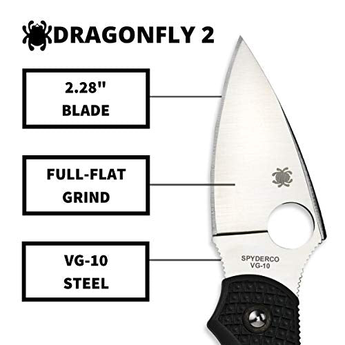 Spyderco Dragonfly 2 Lightweight Folding Pocket Knife 2.2" Black FRN Handle