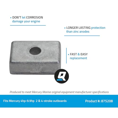 Marine Aluminum Anode for Mercury 4-9.9 HP Outboards - Square Replacement Part