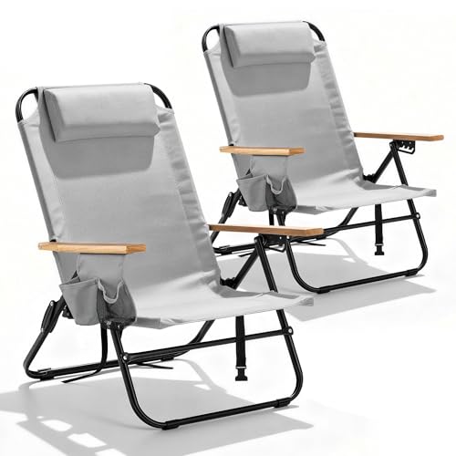 Canpsky Light Grey 2-Pack 5-Position Reclining Camping Chairs Portable Foldable Outdoor Seating