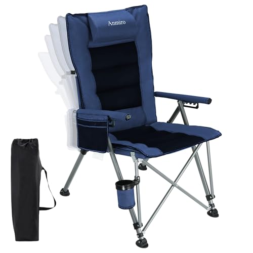 Heavy Duty Folding Camping Chair with Adjustable Feet - Blue, 400Lb Capacity
