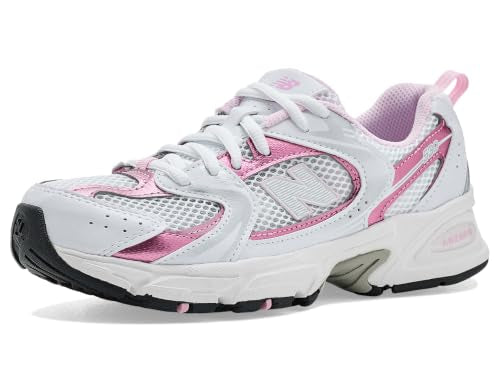New Balance Boys' White/Pink Sugar Sneakers - Big Kid 5 Running Shoes