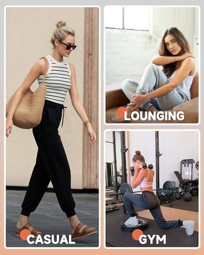 Women’s Joggers with Pockets - Lightweight Athletic Lounge Pants - Black, Gray, Pink, 27" Inseam, Large