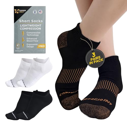 CopperJoint Short Cushioned Socks for Men and Women 3 Pairs - Large X-Large Black and Tan