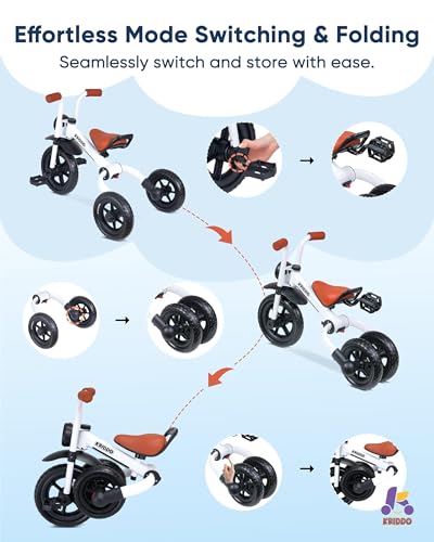 KRIDDO 2-in-1 Foldable Balance Bike & Tricycle for Toddlers, White