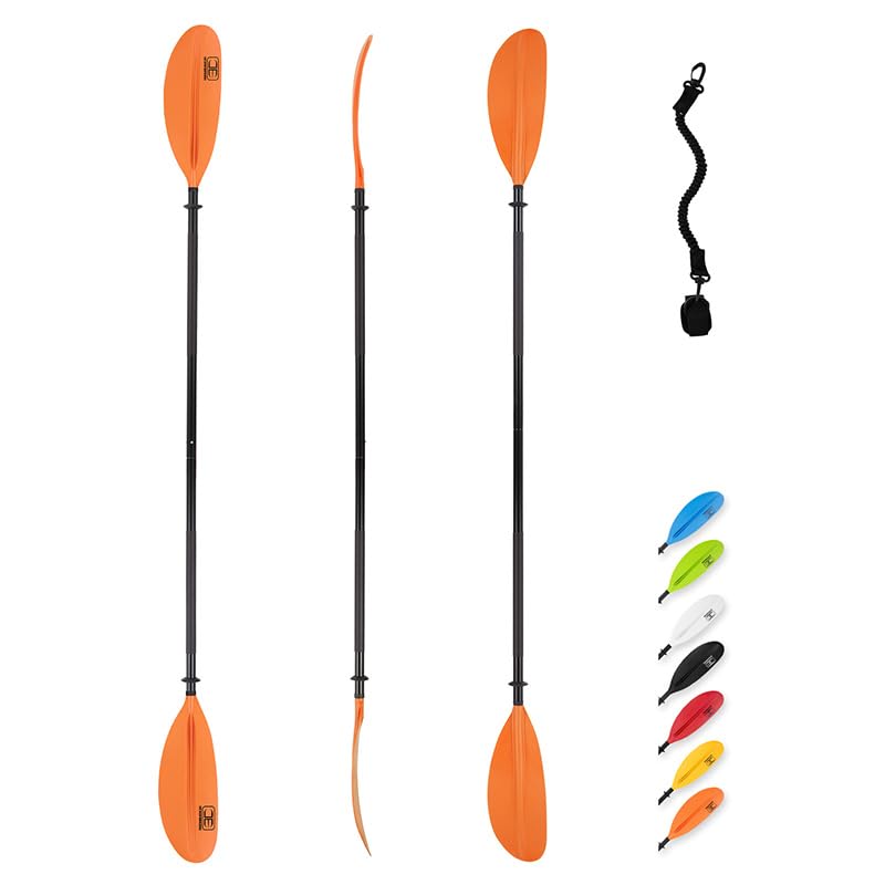 OCEANBROAD 95-inch Orange Kayak Paddle with Leash - Durable Alloy & Fiberglass