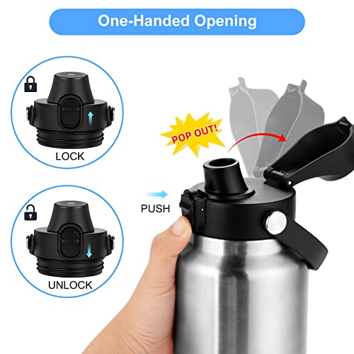 BIJISI Auto Spout Lid for YETI Rambler Bottles 18/26/36/64 oz - Black, Pack of 2