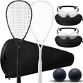 Seenelling 2 Pack Beginner Squash Rackets Set Black & White with Safety Goggles & Balls