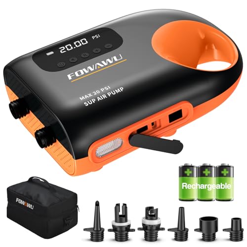 FOWAWU 12V Electric Paddle Board Pump - 20 PSI Dual Stage Inflator with Auto-Off & Car Connector