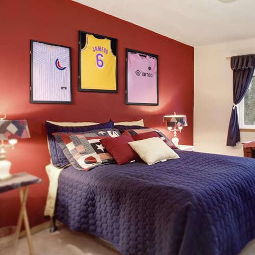 BAIJIALI Jersey Wooden Frame Display Case - Shadow Box with UV Acrylic & Hanger, Large 31.25"x23.25" - Variation 1
