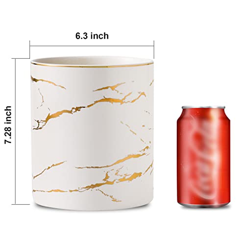 7.2-Inch Marble Utensil Holder - Large White & Gold Kitchen Organizer