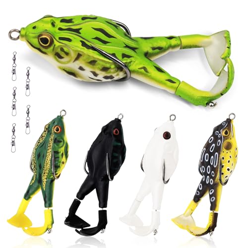 Soft Frog Fishing Lures Kit - Double Propeller Legs, 5 pcs, 3.5in, Silicone Skin, Freshwater Bass and Pike Baits