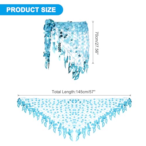 Women's Belly Dance Hip Scarf Wrap Skirt with Waist Chain - Turquoise