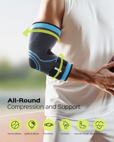 Elbow Brace Compression Sleeve with Straps - Blue Medium - Rakiie 2 Pack