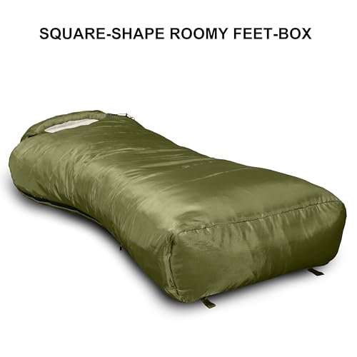 Loden Green 0°F Mummy Sleeping Bag for Adults & Youth - XXL 4-Season Warm Camping
