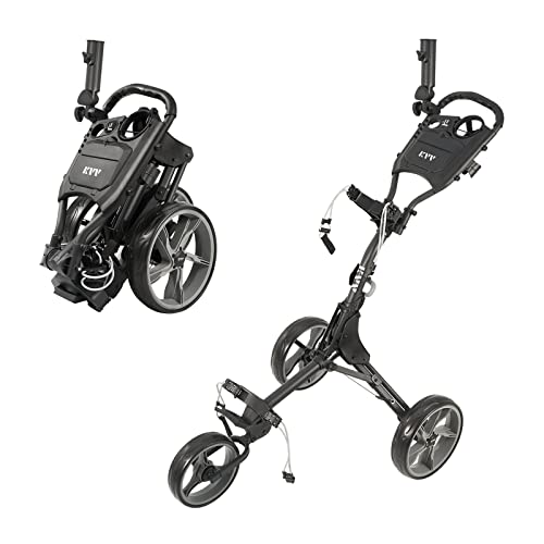 KVV Charcoal 3-Wheel Foldable Golf Push Cart with Scorecard & Umbrella Holder, Lightweight