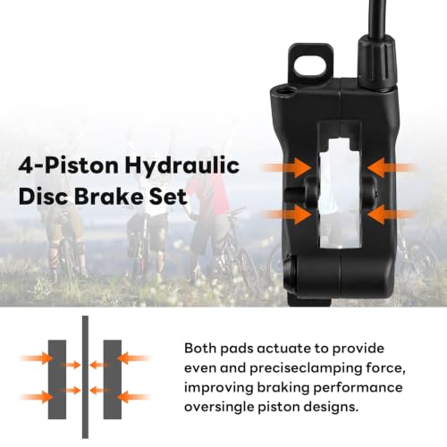 Hydraulic Disc Brake Set for E-Bikes - 4 Piston, Universal Compatibility, Left Front & Right Rear
