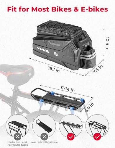 KEMIMOTO 40L Expandable Hard Shell Bike Rear Bag with Rain Cover, Reflective Strips