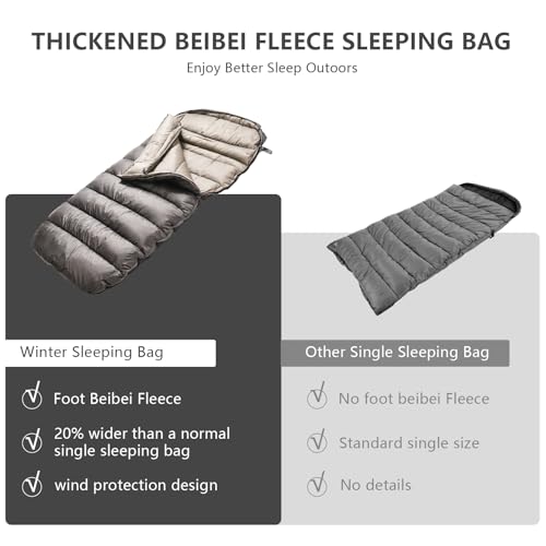 BISINNA Zero Degree XL Sleeping Bag for Adults Gray - Winter Camping & Cold Weather