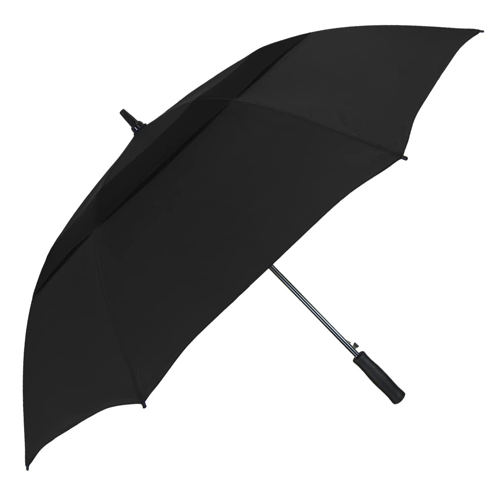The Vented Club Canopy 58" Large Automatic Open Double Canopy Windproof Golf Umbrella, Strong Heavy Duty Fiberglass Oversize Golf Umbrella, Wind Vent Waterproof Umbrella for Men & Women - Black