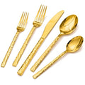 Gold 40-Piece Flatware Set for 8 - Hammered Stainless Steel Cutlery by KINGSTONE