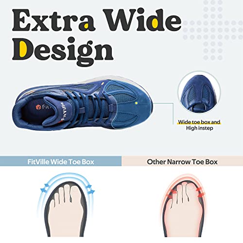 FitVille Men's Wide High-Top Basketball Shoes for Flat Feet 10.5 X-Wide Majolica Blue