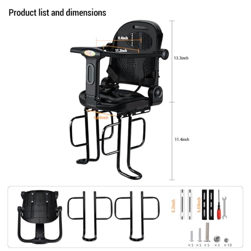 Rear Child Bike Seat Black Adjustable Backrest Toddler Bike Seat for Adults
