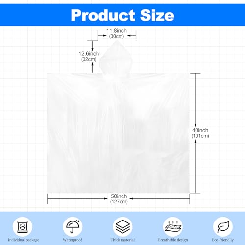 Disposable Rain Ponchos for Adults Clear 108 Pack Hooded Waterproof Raincoats