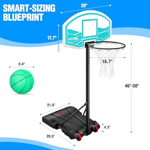 Adjustable Pool Basketball Hoop with LED Light, 2 Balls & Pump, Portable