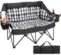Oversized Double Camping Chair with Padded Seat & 2-in-1 Drink Cooler - Black