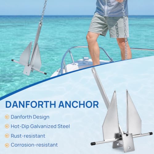10 lb Galvanized Danforth Boat Anchor Kit for 18-28 FT Boats with Chain & Rope