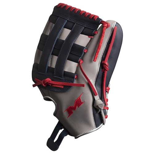 Miken Player Series Slowpitch Softball Glove - Fielding, Right Hand Throw, 13 Inch, Grey/Navy/Red