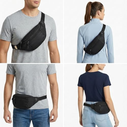 Pinklue 30 Pack Bulk Black Crossbody Fanny Packs with Adjustable Waist Strap