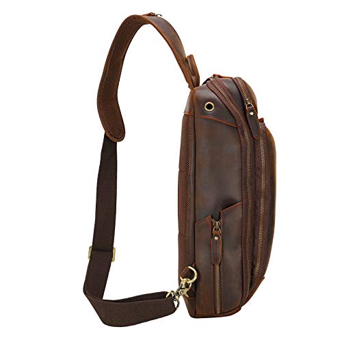 Polare Men's Small Dark Brown Leather Sling Shoulder Bag Travel & Hiking