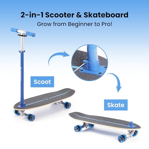 Kids 2-in-1 Skateboard & Lean-to-Steer Scooter with LED Wheels, Adjustable Handlebar
