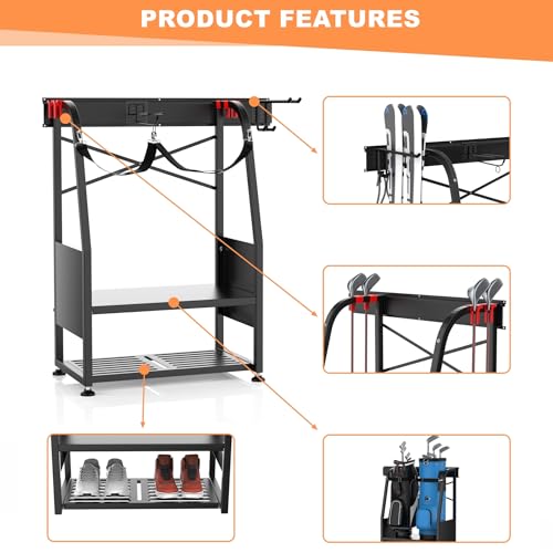 WALMANN Black Wall Mount Golf Bag Organizer for 2 Golf Bags & Accessories