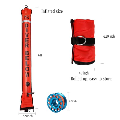 6ft Surface Marker Buoy with 100ft Reel Diver Safety Signaling Equipment