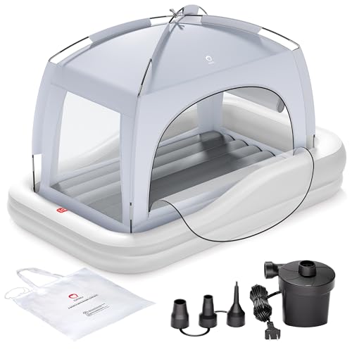 QPAU Inflatable Kids Air Mattress with Tent & Fast Electric Pump - Grey, Ages 3+