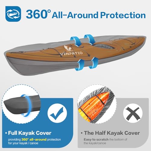 13ft Heavy-Duty Waterproof Kayak Cover with Zipper - UV & Tear Resistant, Dark Gray