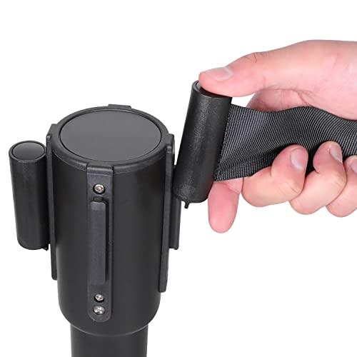 Crowd Control Stanchions with Retractable Belt - 2 Pack, 36 Inch Height, Heavy-Duty Black Posts for Events & Venues
