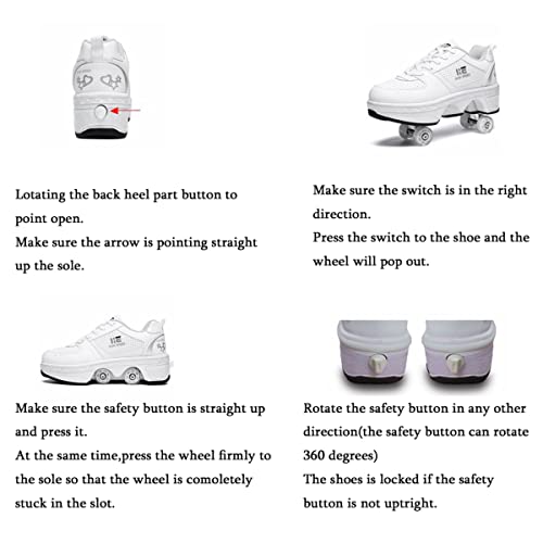 Pairobin 2-in-1 Roller Skates Shoes for Girls & Boys, White, Size 3.5
