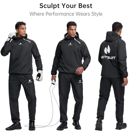 HOTSUIT Sauna Suit for Men with Black Jacket & Pant - Large Sweat Workout Gear