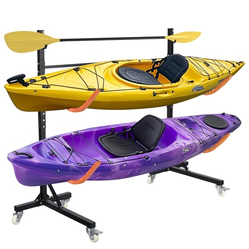 Neorexon 2 Kayaks Freestanding Storage Rack with Adjustable Width & Wheels