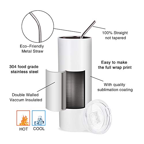 20 OZ Sublimation Tumblers Set - Straight Skinny Stainless Steel Bulk Wholesale