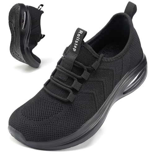 Wide Toe Box Shoes Women Extra Wide Sneakers Air Cushion Running & Walking Shoes - All Black 8-8.5 Wide