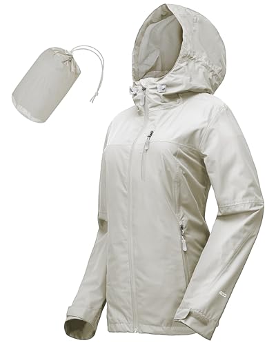Women’s Packable Waterproof Rain Jacket - Medium Beige, 33,000ft