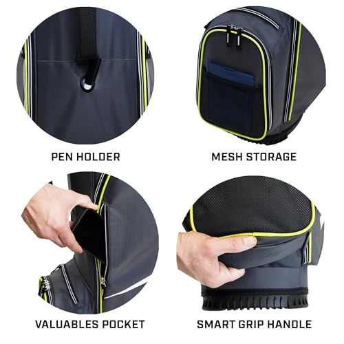 Izzo Ultra Lite Golf Cart Bag Gray/Lime - Lightweight, 14-Way Dividers, Waterproof Pockets