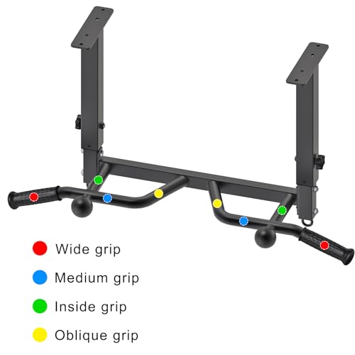 F2 Black 24-Inch Ceiling Mount Pull Up Bar with Adjustable Heights & Multi-Grip Options