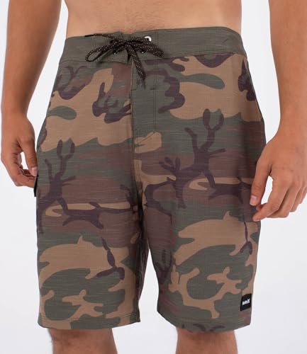 Hurley Men's Phantom 4-Way Stretch Boardshorts 9" Inseam, 20" Outseam, Quick Dry, Olive Camo Cargo - 36