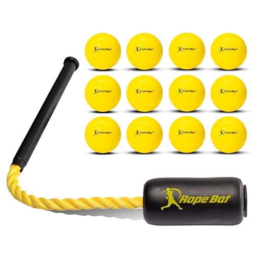 Rope Bat Swing Trainer Combo with 12 Foam Balls - Baseball & Softball Practice
