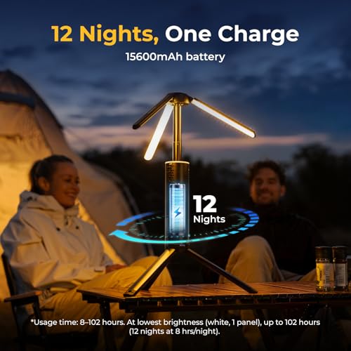 Rechargeable Camping Lantern with 15600mAh Battery & Adjustable Brightness - Black
